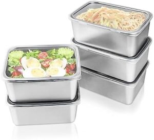 POVOND 5pcs Stainless Steel Food Containers with Lids, Stacking Snack Container, Reusable Containers For Snacks, Prep Containers Metal Lunch Container for Office