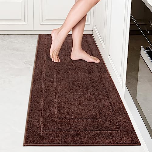 PURRUGS Machine Washable Kitchen Rug 24" x 59", Non-Slip/Skid Kitchen Runner Rugs & Floor Mats, Super Absorbent Soft Standing Mats for Kitchen, Sink & Laundry, Brown