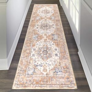 Pauwer 2x6 Non Slip Runner Rug with Rubber Backing Boho Washable Rug Runner Farmhouse Carpet Runners for Hallway Vintage Floor Runner for Kitchen Entryway Laundry Room