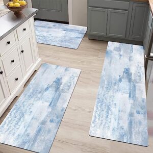 Pauwer Kitchen Mats for Floor 3 Piece Set Farmhouse Boho Kitchen Rugs Washable Non Slip Kitchen Sink Floor Mats Waterproof Padded Kitchen Rugs and Runners Blue Kitchen Area Rugs with Rubber Backing