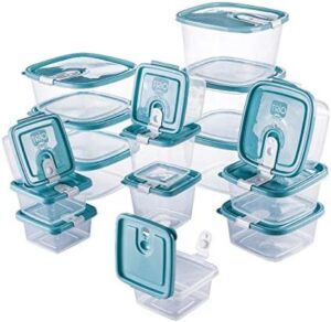 Plastic Food Storage Containers w/attached Lids. Multi sizes Containers. Microwave/Freezer & Dishwasher Safe - Steam Release Valve. BPA/Free (16, Light Blue)