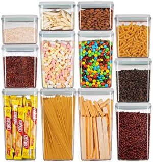 Pop Airtight Food Storage Containers with Lids for Kitchen Pantry Organizing Stackable Container for Cereal Snack Flour Sugar Coffee Spaghetti -12 Pcs(1.2, 2.0, 2.7, 3.3qt)*3