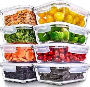 PrepNaturals 8 Pack Glass Food Storage Containers with Lids - Leakproof Glass Meal Prep Containers - Bento Box for Lunch - Dishwasher, Microwave, Oven & Freezer Safe (Multi-Compartment)