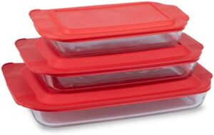 Pyrex Basics 6-Piece Glass Baking Dishes With Lids, (2 QT, 3 QT, 4.8 QT) Bakeware Sets, Freezer and Microwave Safe