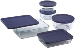 Pyrex Simply Store 10-Pc Glass Food Storage Container Set with Lid, 6-Cup, 3-Cup, 4-Cup & 2-Cup Round & Rectangular Meal Prep Containers , BPA-Free Lid, Dishwasher, Microwave and Freezer Safe,Blue