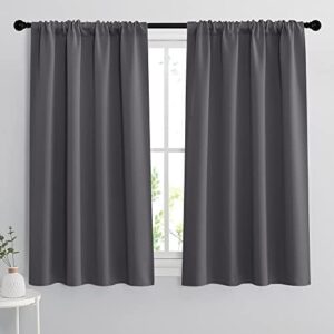 RYB HOME Grey Blackout Curtains - Thermal Insulated Noise Reducing Energy Efficiency Small Window Decor for Kitchen Bedroom Bathroom, 42 inches Wide x 45 inches Long, Gray, 1 Pair