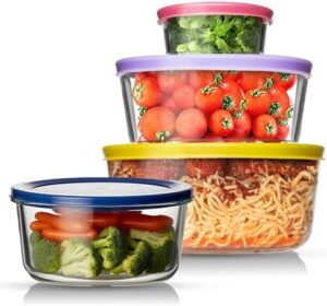 Razab 12 Pc Glass Food Storage Container Set with Lids 7, 4, 2 &1 Cup Round Meal Prep, Secure Lid Containers for Lunch & Leftover Ideal for Baking, Storing BPA Free Leak Proof Oven & Dishwasher Safe