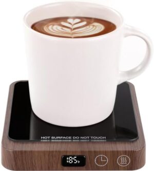 Rigstne Coffee Mug Warmer - 20W Portable Mug Warmer for Desk, Coffee Cup Warmer with Auto Shut Off, Candle Warmer Plate for Travel, Office and Home, Woodgrain (No Cup)