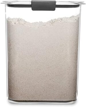 Rubbermaid Brilliance Airtight Food Storage Container for Pantry with Lid for Flour, Sugar, and Rice, 16-Cup, Clear/Grey