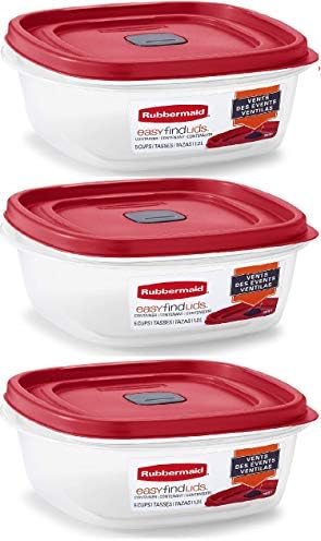 Rubbermaid Easy Find Lid Square 5-Cup Food Storage Container (Pack of 3), Red (Vented)