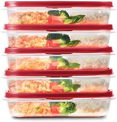 Rubbermaid EasyFindLids Meal Prep Containers, 5.5 Cup, Red