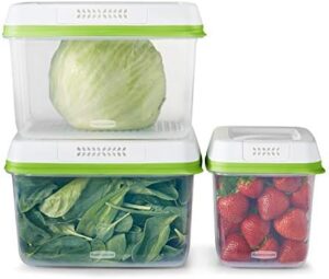 Rubbermaid Produce Saver Containers for Refrigerator with Lids for Food Storage, Dishwasher Safe, Clear/Green, Set of 3 containers and 3 Lids, Med & Lg, 6-Piece