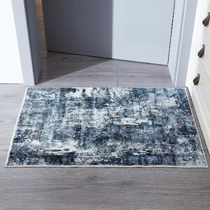 Rugcomf 2x3 Rug Washable Boho Rug Soft Small Area Rug Abstract Pattern Non-Slip Non-Shedding Faux Wool Vintage Rug for Door Mat, Kitchen, Floor, Entryway, Powder Room, Blue