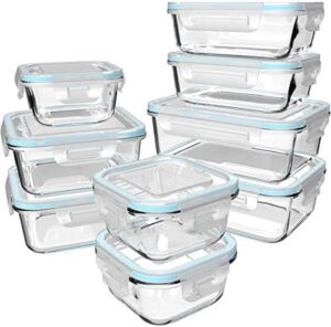 S SALIENT 18 Piece Glass Food Storage Containers with Lids, Meal Prep Containers for Food Storage, BPA Free & Leak Proof (9 lids & 9 Containers)