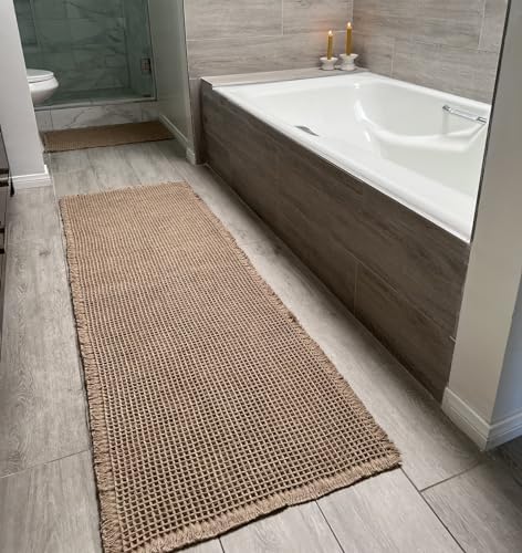 SHIMOH Waffle Bath Mat, Super Absorbent Non-Slip Bath Mats for Bathroom Floor, Machine Washable Bathroom Rugs with Tassels, Rubber Backed Bathroom Mats, Ultra Soft.(Brown, 2'X6')