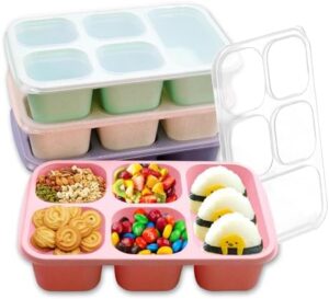 SKwoker Bento Box Adult Lunch Box, 1300ML 5-Compartment Meal Prep Container for Kids, Reusable Food Storage Snack Containers, Stackable for School, Work, and Travel, Set of 4