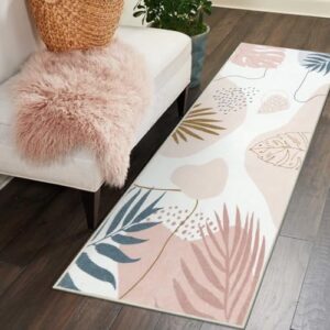 Seavish Hallway Runner Rug 2x6 Pink Kitchen Runner Rugs with Rubber Backing Washable Entryway Rug Boho Runner Rugs Non-Shedding Low Pile Soft Botanical Floor Carpet Rug for Bedside Living Room