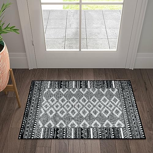 Seavish Small Entryway Rugs Indoor 2x3 Black Bathroom Rug Low Pile Front Door Rug Washable Kitchen Rugs Non Slip Ultra-Thin Soft Geometric Throw Carpet for Bedroom Entrance Patio Mushroom