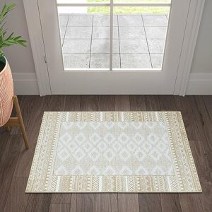 Seavish Small Throw Rugs with Rubber Backing Washable 2x3 Khaki Rugs for Entryway Low Pile Kitchen Rugs Non Slip Ultra-Thin Washable Door Mat Indoor Outdoor Entrance for Bathroom Bedside Porch