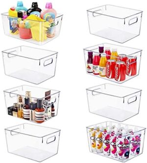 Set of 8 Large Clear Plastic Storage Bins (8L), Storage Containers for Pantry Organization and Kitchen Storage Bins,Home Edit and Cabinet Organizers