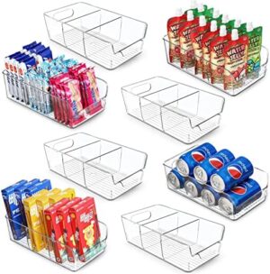 Set of 8, Stackable Clear Bins with Removable Dividers - Food Snack Organizer, Pantry Organization and Storage - Plastic Home Containers - Refrigerator, Fridge, Kitchen Cabinet Organizing Bins