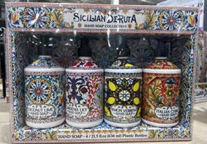 Sicilian Deruta | Hand Soap Collection 4 x 21.5 fl.oz Plastic Bottles Italian Citrus Lemon Verbena Gardenia Lily Coconut Lime 86 Fl Oz