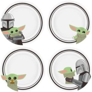 Silver Buffalo Star Wars Mandalorian and The Child Simple 4pc Rimmed Ceramic Plate Set, 8-Inches