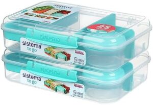 Sistema® Bento Create To Go™ 6-Cup Food Storage Container Bento Box with Lid and Dividers, 2 pack, Minty Teal