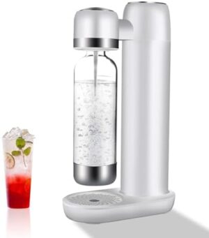 Spoonlemon Stainless Steel Soda Maker, Seltzer and Sparkling Water Maker, Soda Streaming Machine for Home, Soda Machine with 1L BPA Free PET Bottle, CO2 Cylinder Not Included (White)