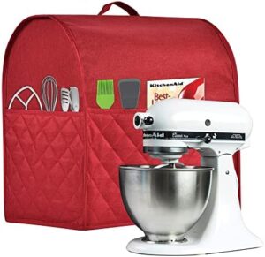 Stand Mixer Dust-proof Cover for KitchenAid Mixer，Multi Pockets for Various Kitchen Appliance Accessories，Water-resistant，Easy Cleaning (Red, Fit for Bowl Lift 5-8 Quart)