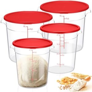 Suclain 4 Set Round Food Storage Containers with Lids Clear Proofing Container for Dough Bread with Scale Handle 4 Quart 6 Qt Home Restaurant Commercial Food Storage(Red)