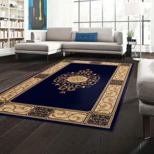 Superior Indoor Runner Rug, Plush Carpet Cover, Traditional Oriental Medallion, Perfect for Hallway, Entryay, Living, Dining, Bedroom, Office, Kitchen, Medallion Collection, 2' 7" x 6', Midnight Blue