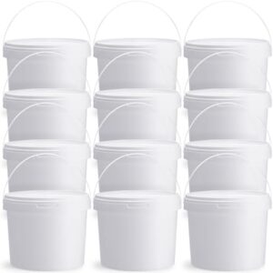 Suzile 12 Pcs 1.3 Gallon White Plastic Bucket with Lid and Handle Food Storage Containers Round All Purpose Pail Paint Bucket for Storing Dry Food Charcoal Camping Fishing, White