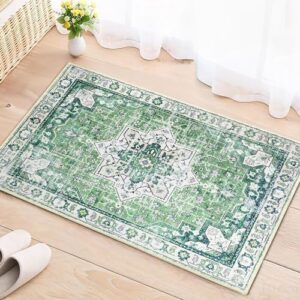 TANVILL Area Rug Small Rug Green Boho Rug 2x3 Non Slip for Entryway Hallway Kitchen Bathroom Vintage Washable Throw Rug Soft Low Pile