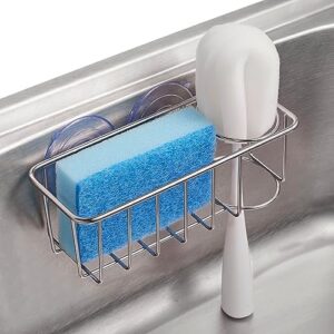 TESOT Sink Caddy Sponge Holder for Kitchen Sink 2 Suspension Options(Suction Cups and Adhesive Hook), SUS304 Stainless Steel, Silver