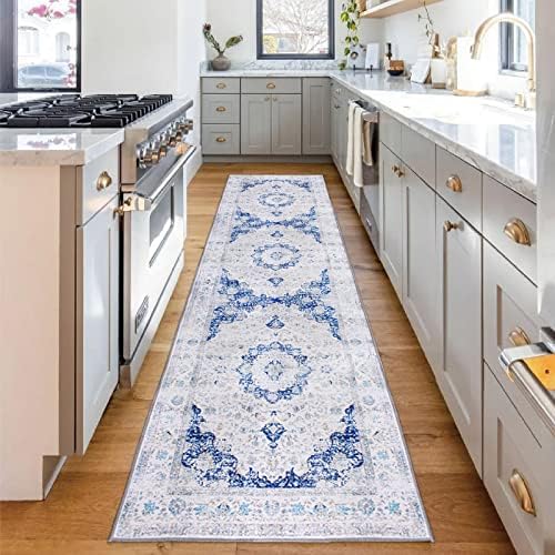 TEWWET Hallway Runner Rug, 2' x 10' Non Slip Runners Rug with Rubber Backing, Machine Washable Boho Vintage Rugs for Kitchen Bedroom Entryway Accent Area Carpet Runner 2x10 Ft