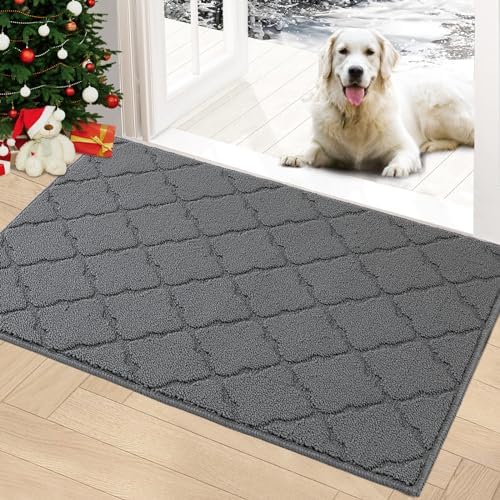 TIMO Indoor Doormat, Front Door Mat 20"x32" Absorbent Rubber Backing Non Slip Door Mats, Machine Washable Resist Dirt Low Profile Rugs for Entryway, Front Door Rugs Indoor for Muddy Wet Shoes, Grey