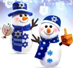 TURNMEON 2 Pcs Hanukkah Plush Snowman Doll with Menorah Dreidel Tabletop Decorations Home Decor Gifts Hanukkah Decorations Chanukah Hanukkah Snowman Ornaments Indoor Home Party Table Kitchen Decor