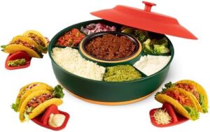 Taco Tuesday Kit - Taco Bar Serving Set for a Party - 30oz Heated Pot, 4 Taco Holders, & Detachable Lazy Susan Tray - Taco Night Fiesta – Unique Couple & Housewarming Gift Set Ideas