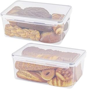 Tiawudi 2 Pack Large Bread Box for Kitchen Countertop, Airtight Bread Storage Container for Homemade Bread and Bakery Loaf, Plastic Bread Keeper, 11.6 Qt / 11L Each