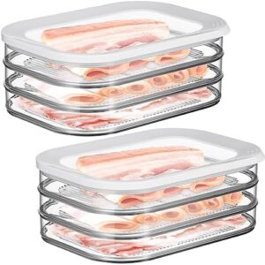 Tioncy 2 Pcs Deli Meat Container for Fridge Bacon Container for Refrigerator Stackable Food Storage Boxes with Lid Cheese Keeper Box for Fridge Airtight Deli Holder Organizer for Turkey Pantry Lunch