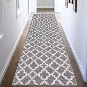 U'Artlines Moroccan Trellis Runner Rugs for Hallways 2'x8' Long Farmhouse Laundry Room Rug Runner with Non Slip Rubber Backing Washable Runner Rug Grey Area Rug Runner for Kitchen Entryway (Grey)