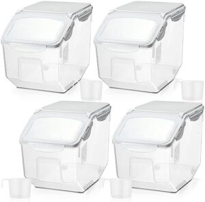 Umigy 4 Pack Rice Storage Container Flour Storage Bin with Wheels White Plastic Airtight Lid Food Storage Boxes for Dog Pet Food Cereal Grain Dry Food (10 Liter / 20 lbs)