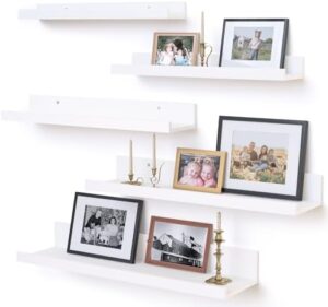 Upsimples Home Floating Shelves for Wall Décor Storage, Wall Shelves Set of 5, Small Picture Ledge Farmhouse Shelves, Wall Mounted Wood Shelves for Living Room, Bedroom, Bathroom, Kitchen, White