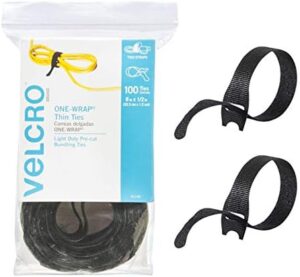 VELCRO Brand ONE-WRAP Cable Ties, 100Pk, 8 x 1/2" Black Cord Organization Straps, Thin Pre-Cut Design, Wire Management for Organizing Home, Office and Data Centers