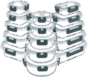 VERONES 30 Pieces Glass Meal Prep Containers Set, Airtight Glass Lunch Containers, Stackable Glass Food Storage Containers with Lids, for Microwave, Oven, Freezer & Dishwasher Friendly,Gray