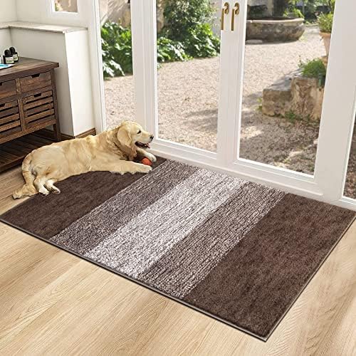 Vaukki Indoor Doormat, Non Slip Absorbent Mud Trapper Low-Profile Inside Floor Mats, Soft Machine Washable Large Rugs Door Carpet for Entryway (32''x48'', Coffee)