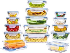 Vtopmart 30 Pieces Glass Food Storage Containers with Lids, Glass Meal Prep Containers, Airtight Glass Bento Boxes with Leak Proof Locking Lids, for Microwave, Oven, Freezer and Dishwasher, BPA Free