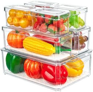 Vtopmart Set of 7 Fridge Organizer, Stackable Fruit Storage Containers for Fridge with lids, BPA-Free Refrigerator Organizer Bins with Drain Tray for Vegetables, Fruits, Food, Drinks