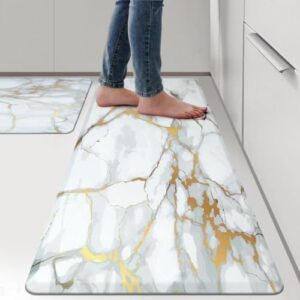 WEZVIX Anti Fatigue Kitchen Rugs and Mats 2 PCS, Comfort Cushion Mat Set, 1/2 Thick Non Slip Kitchen Floor Rug Waterproof Cushioned Standing Mat for Floor Office Sink Laundry,(17.3"x29"+17.3"x47")